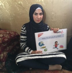 Rasha, a Syrian refugee, works as a Refugee Outreach Volunteer, educating families in her settlement community in Lebanon about the dangers of diseases