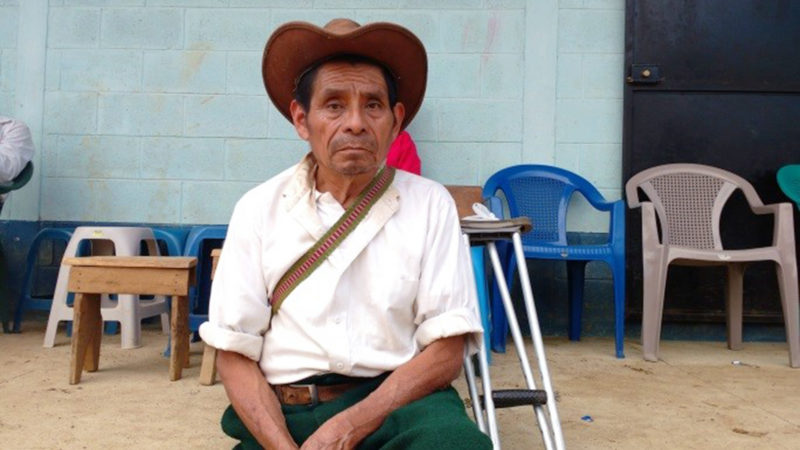 Esteban with crutches that were donated medical supplies from Medical Teams International