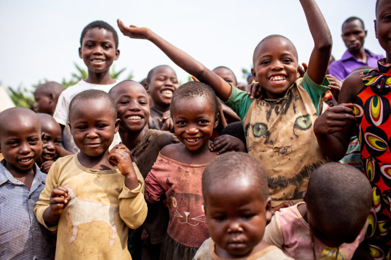 A group of children play outside in Kyangwali, Uganda. 
