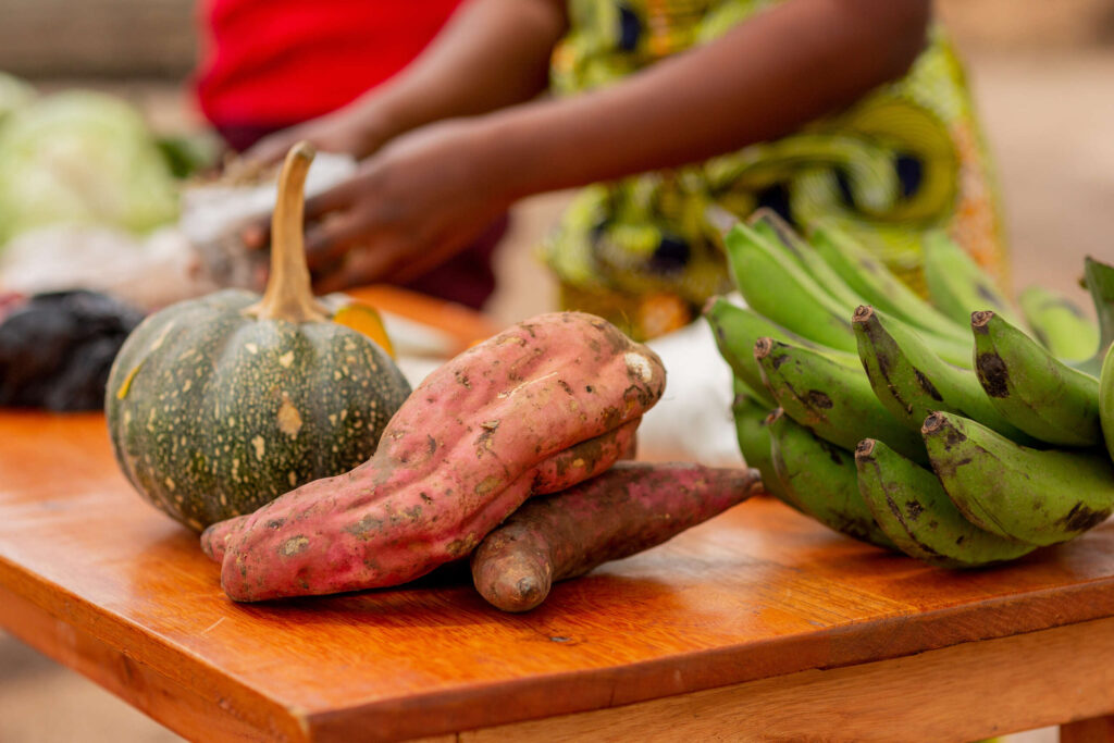 A table with produce.