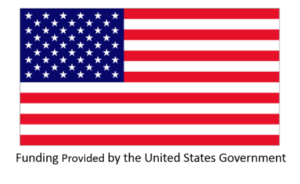 American flag with the words "Funding provided by the United States Government"