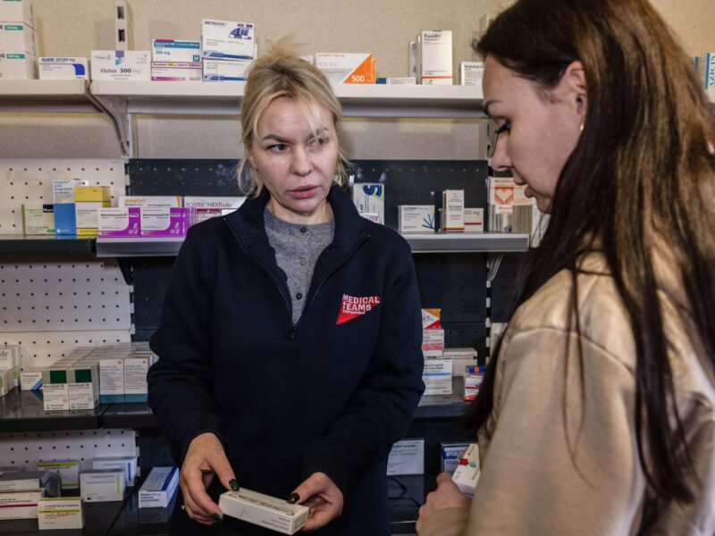 Dr. Lilliana Damaschin, Medical Teams staff, checks on Izmails pharmacy stock