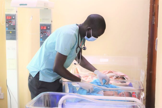 Dr. Opon cares for newborns in the NICU in Uganda