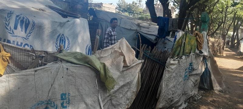 Wondim in a makeshift home for displaced people in Shire Town