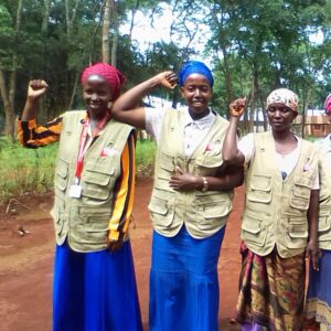 Medical Teams staff members in the accelerate action pose for International Women's Day