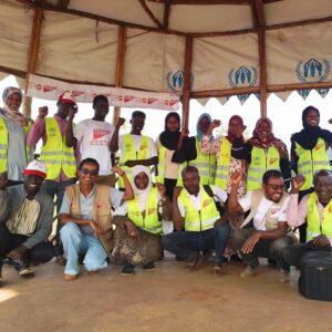 Medical Teams staff members in the accelerate action pose for International Women's Day
