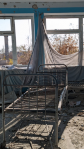 Interior of a health center in Vysokopilia that’s been destroyed by shellings. 