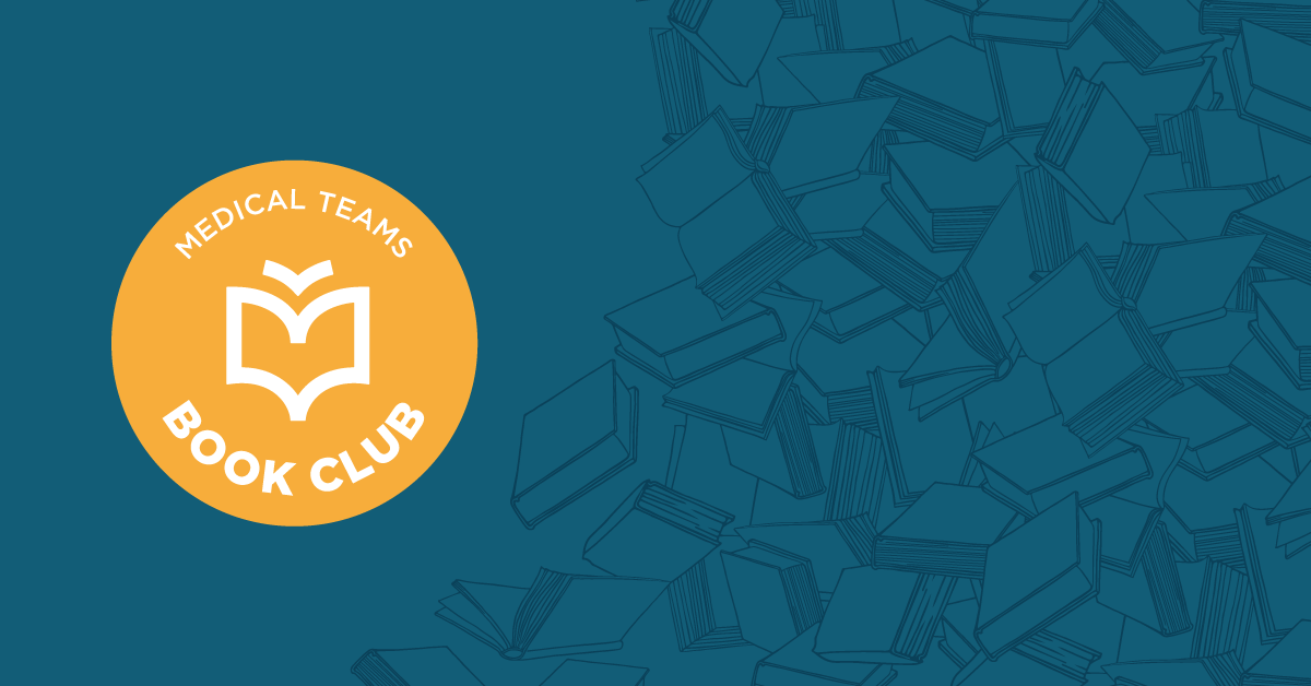 Medical Teams Book Club yellow emblem with book illustrations