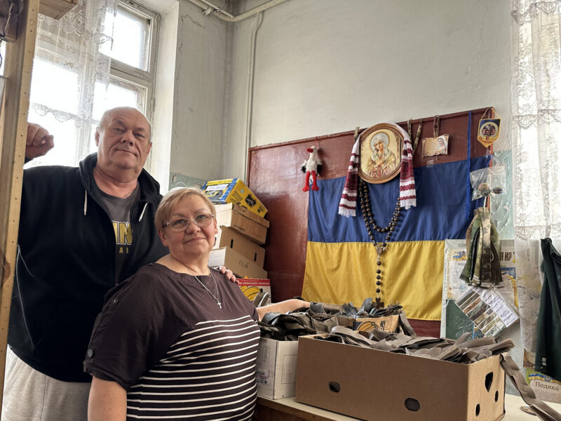Oksana and one of our Mental Health and Psychosocial Support Officers sharing a cup of tea and a safe space to talk about the impacts of war.